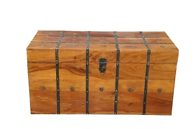 Anglo Indian British Colonial Sheesham Banded Blanket Trunk Chest Coffee Table • $612