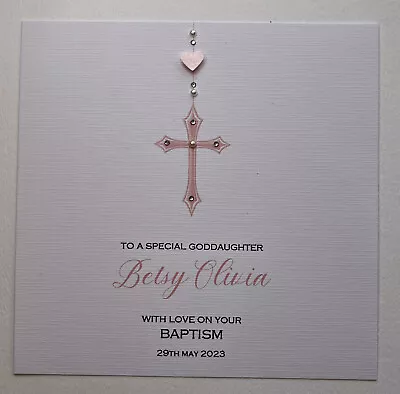 PERSONALISED Christening Baptism Card Granddaughter Daughter Heart Cross • £3.75