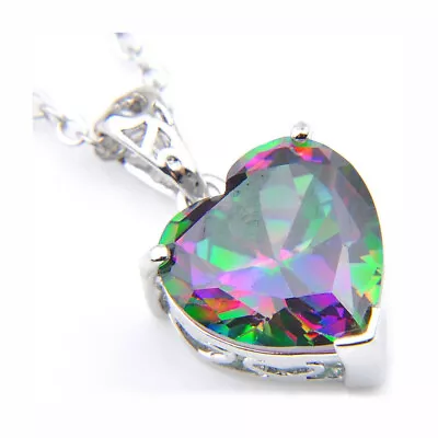 New Rainbow Fire Mystic Topaz Lovely Heart Shape Gmestone Women Silver Necklace • $5.98