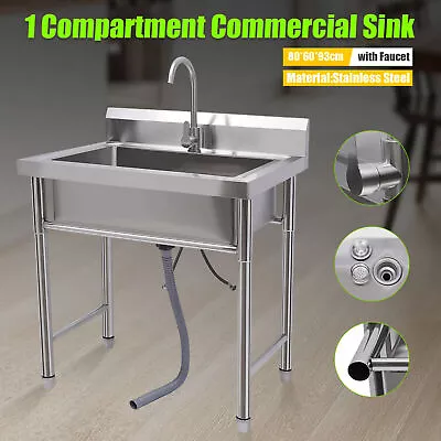 Stainless Steel Utility Sink Single Bowl Free Standing Kitchen Sink Farmhouse • $218.49