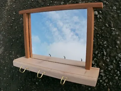 Mahogany Framed Mirror With Shelf And Key Hooks Handmade  - Reclaimed Wood • £19.99