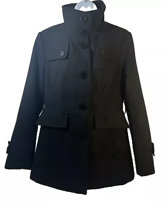 Nicole Miller New York Peacoat Black Women Medium Button High Neck Liner RN15101 • $29.99