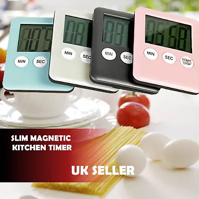 Slim Magnetic LCD Digital Kitchen Timer Countdown Cooking Multi Purpose Alarm • £3.89