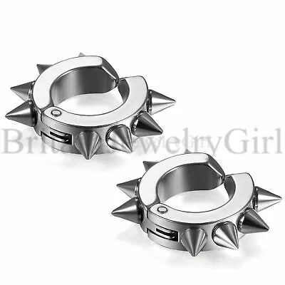 4pcs Stainless Steel Men Women Spiked Clip On Earrings Hoop Huggie Non-Piercing • $8.99