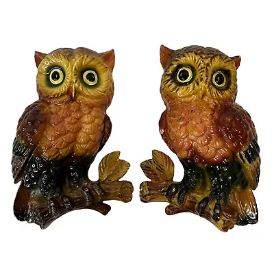 Vintage Lefton Pair Owls Chalk Art Ware Wall Plaques MCM Farmhouse Boho 4778 • $29.94