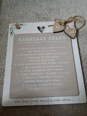 Marriage Rules Wooden Plaque Wedding Gift With Rustic Twine By Widdop Gifts • £4.99