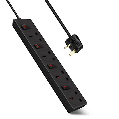 Switched Surge Protected Gang Extension Lead W/Led Indicators 1M/2M/3M/5M Black  • £11.99