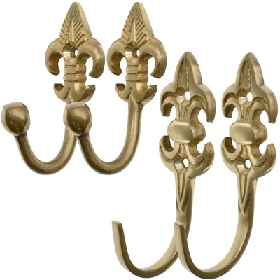 £4.25 • Buy FLEUR DE LYS - PAIR - BRASS CURTAIN TIE BACK HOOKS Wall Holder Tassel Rope Blind