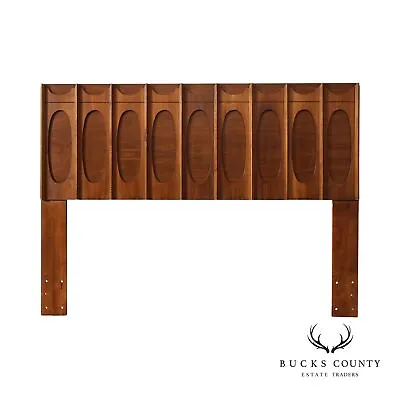 Tobago Mid Century Modern Sculpted Walnut Queen Headboard • $895