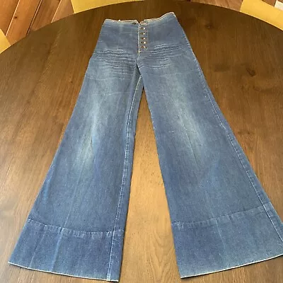 Vintage 1970's Chemin De Fer High Rise 6 Button Women's 27  Waist Denim Jeans • $175