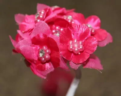 Bundle Of 12 Magenta Pink Miniature Roses Wedding Floral Rhinestone Pearl Silk • $3.89