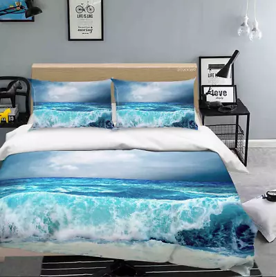 3D Cloud Sea Beach Wave Scenery Quilt Cover Set Bedding Sets Pillowcases Queen • $39.99