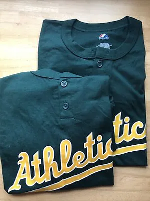 Majestic MLB Oakland Athletics A’s Button Up Henley Green T-Shirt 2XL Cool Base • $22.95
