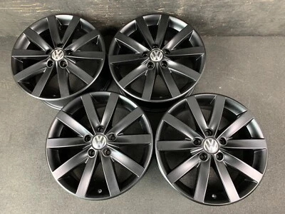 $795 • Buy (4) VW Volkswagen Golf Jetta Satin Black Powder Wheels Rims + Caps 17  Hol.69936