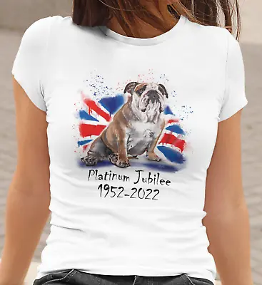 Platinum Jubilee British Bulldog T Shirt Queen 70 Years 1952-2022 Men Women Kids • £9.99