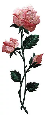 4525L 10  Embroidery Pink Rose Flower Appliqué Patch   • $7.99