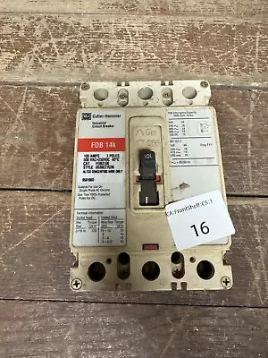 Cutler-Hammer FDB3100 Circuit Breaker 100 Amps 3 Poles 600 Volt • $100