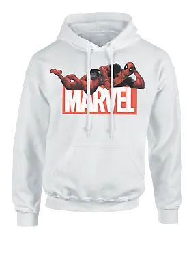 Marvel Logo Deadpool Posing White Hooded Sweatshirt • £29.95