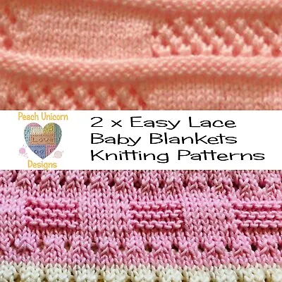 Knitting Patterns For Baby Blankets X 2 Easy Lace & Candy Stripes DK • £3.99