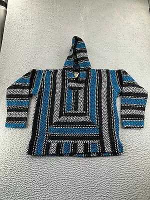 Vintage Baja Joe Hoodie Unisex Medium Multicolor Mexican Pullover Rug Poncho • $12.99