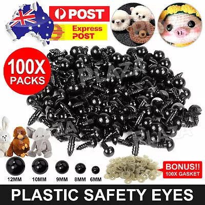 100x Teddy Plush Doll Black Plastic Safety Eyes DIY Toy Crafts Kit 6-12mm NEw • $5.85