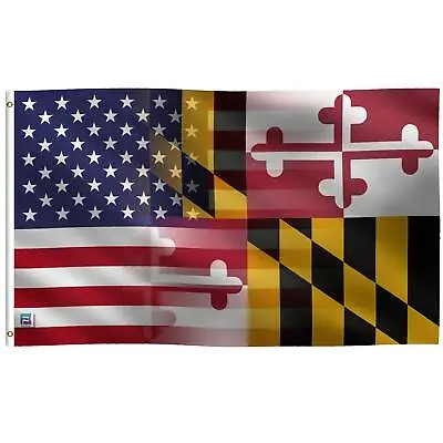 3x5 Ft Maryland & American Flag Blend: 100% Polyester Banner Double Sided • $19.95