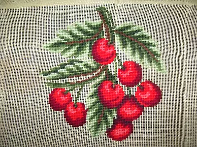 Vintage Needlepoint Canvas CHERRIES • $15