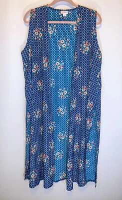 £13.62 • Buy Lularoe Joy Vest Duster Teal Coral Floral Geometric Print Large Cottage Flowy