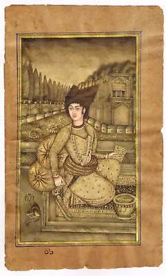 Persian Qajar Painting Of Queen Portrait Gold And Gouache Pigments 6x10 Inches • $1226.99