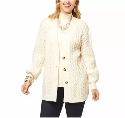 Marla Wynne Collection Womens Medium Ecru Knit Cable Cardigan Sweater • $31.42