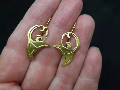 Vintage Leighton Lam Hawaii Whale Tail 14kt Gold Plated Earrings Pierced • $14.99