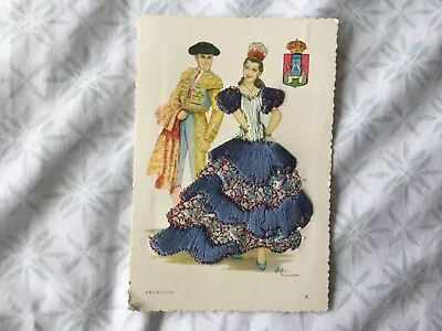 Andalucia Spain - Elsi Gumier Embroidered Silk Postcard - Dancer & Matador • £4.95