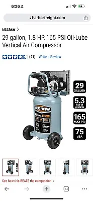 McGraw 29 Gallon Vertical Air Compressor  • $300