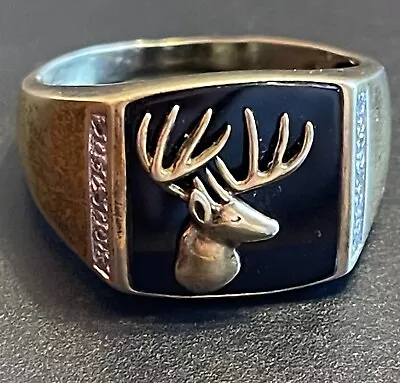 Vintage Mens Deer Elk Gold Over Sterling Silver Ring W/ Diamonds • $80