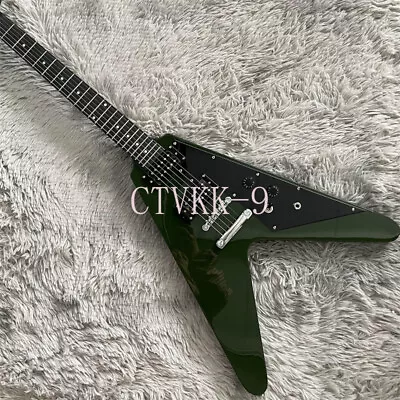 Custom Army Green V Electric Guitar Open H-H Pickups Black Pickguard Dot Inlay • $299