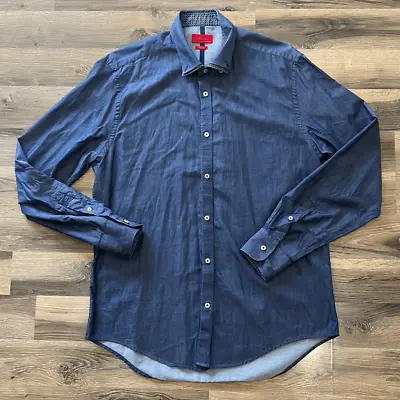 ZARA Men’s XL Slim Fit Blue Button Down Flip Cuff Long Sleeve Shirt • $12.76