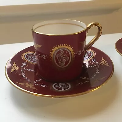 £29 • Buy Vintage Aynsley Burgundy Gilt Versailles Deco #109 Demitasse Cup & Saucer X2