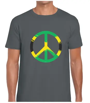 Peace Sign Jamaican Flag Mens T Shirt Tee Jamaica Rasta Reggae Music Weed Cool • £7.99