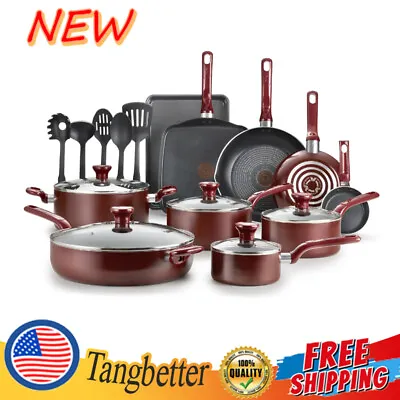 Red Nonstick Cookware 20 Piece Set Kitchen Cookling Non-slip Handle Oven Safe US • $82.95