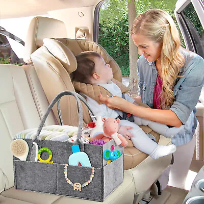 Grey Felt Baby Diaper Caddy Nursery Storage Wipes Bag Nappy Organizer Container • £5.69