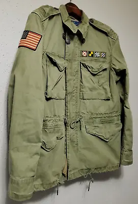 Polo Ralph Lauren  Mens Olive Utility Field Epaulet Usa Flag Military Jacket: M • $142.50
