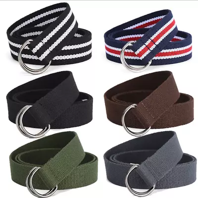 Military Canvas Web Belt Double D-ring Buckle Men Women Unisex 45 -48  Length  • $7.50