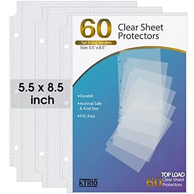 Clear Plastic Sheet Protectors For Mini 3 Ring Binder 5.5 X 8.5 Inch 60 Pack • $10.60