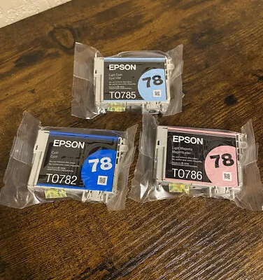 3 NEW SEALED Epson 78 Cyan Lgt Cyan Lgt Magenta Ink Cartridges Made In 2006 • $28.95