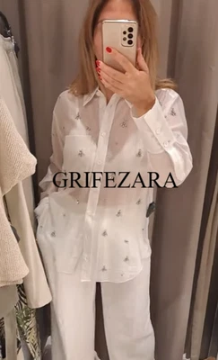 $88.86 • Buy Zara Embroidered Rhinestone Shirt Oyster White Xs-xl Ref.4786/271