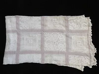 Tablecloth Hand Crochet 88  X 72  Vintage Ecru & Tan 8.5  Squares • $48