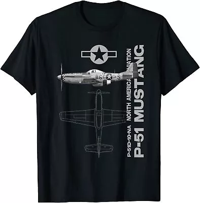 NEW LIMITED P-51 Mustang WWII Fighter Airplane Profile Gift Tee T-Shirt S-3XL • $19.99