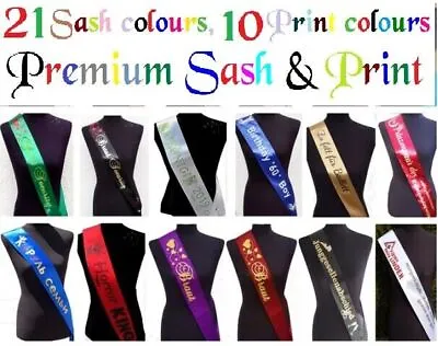 Personalised Birthday Sash / Hen Party Sashes /16th/18th/21st/30th/40th Any Text • £2.49