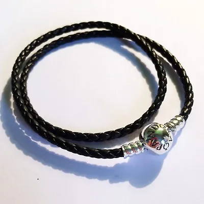 GENUINE PANDORA Double Woven Black Leather Bracelet 590745CBK **FREE DELIVERY** • £48