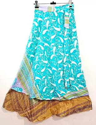 Magic Wrap Skirt Handmade Silk Sari Skirt Women Silk Beach Skirt Reversible Maxi • $35.20